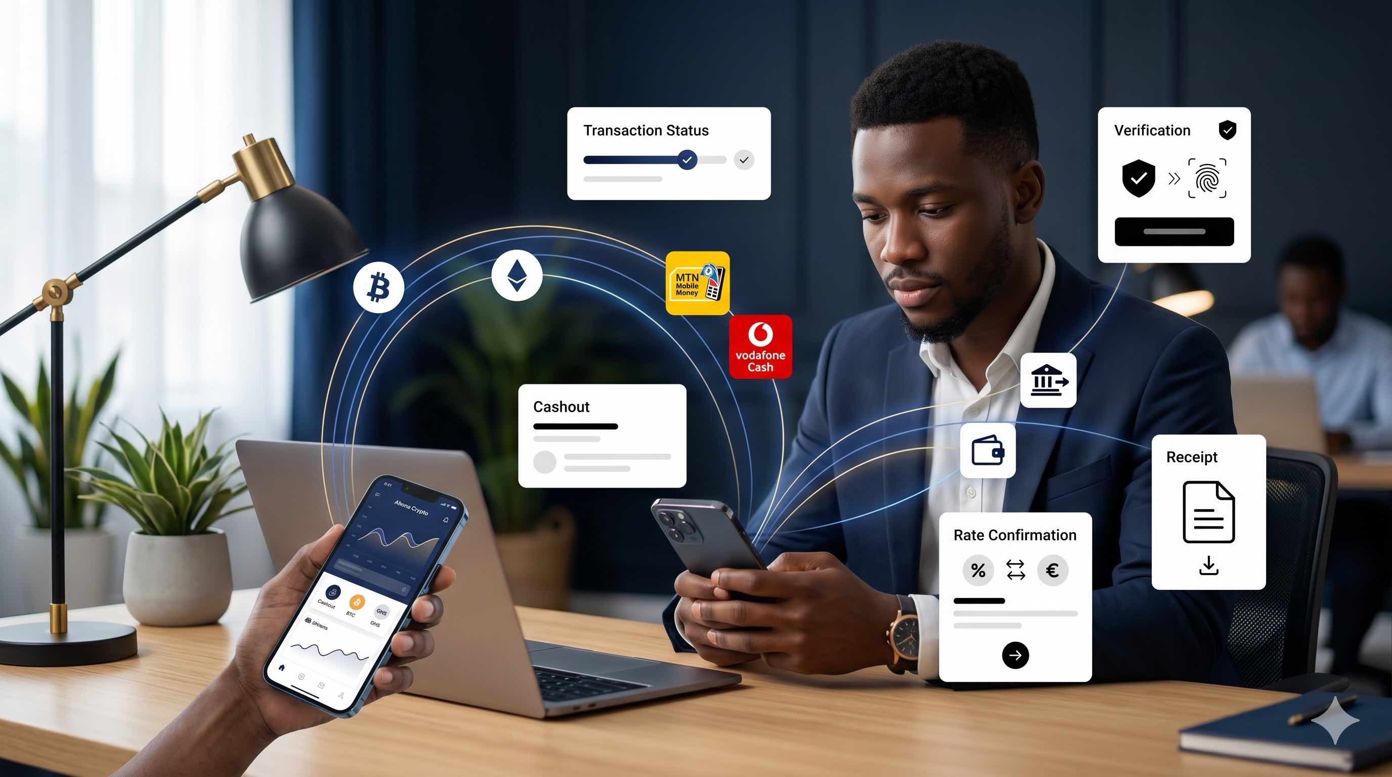 Abena Crypto cashout and settlement workflow visual