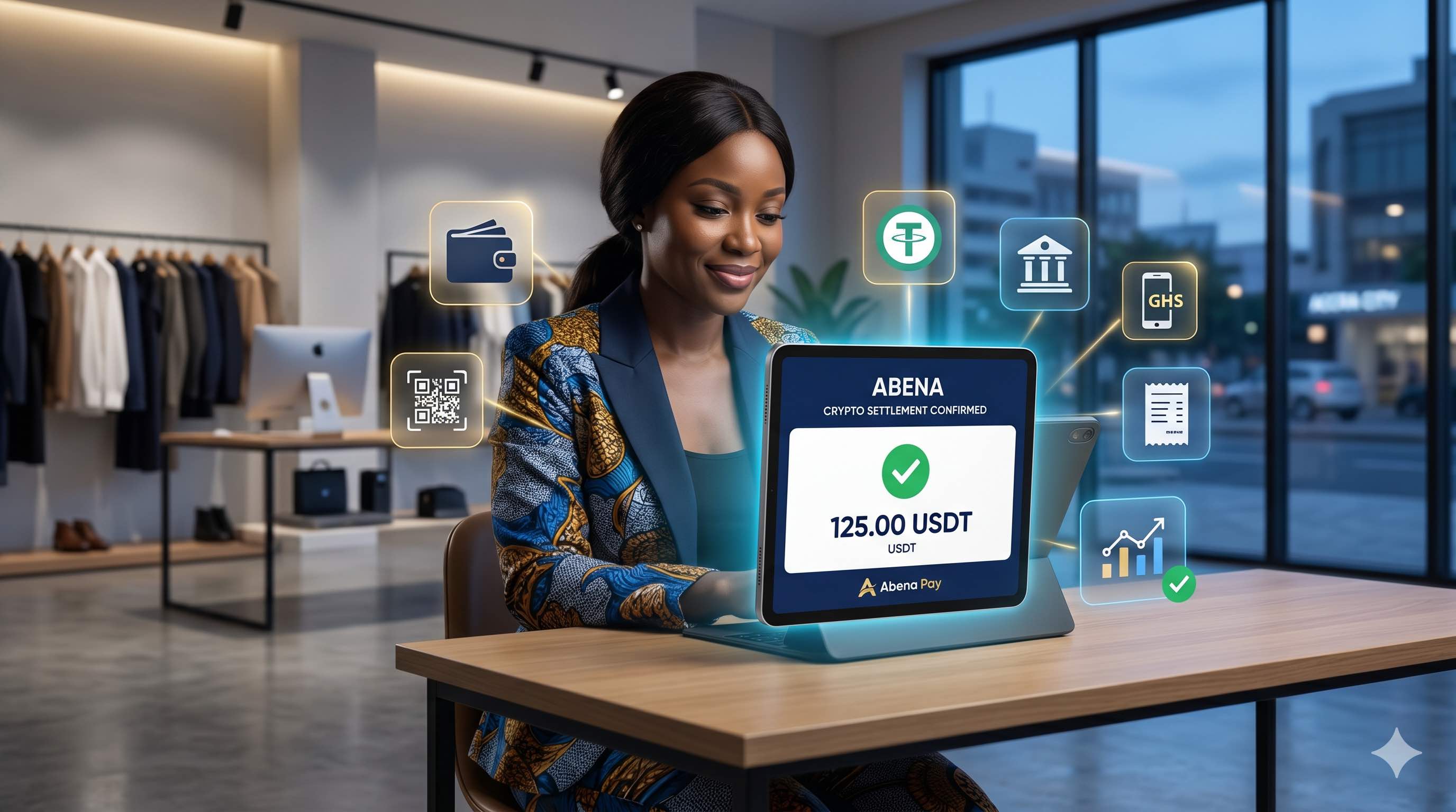 Abena Crypto merchant payment confirmation visual