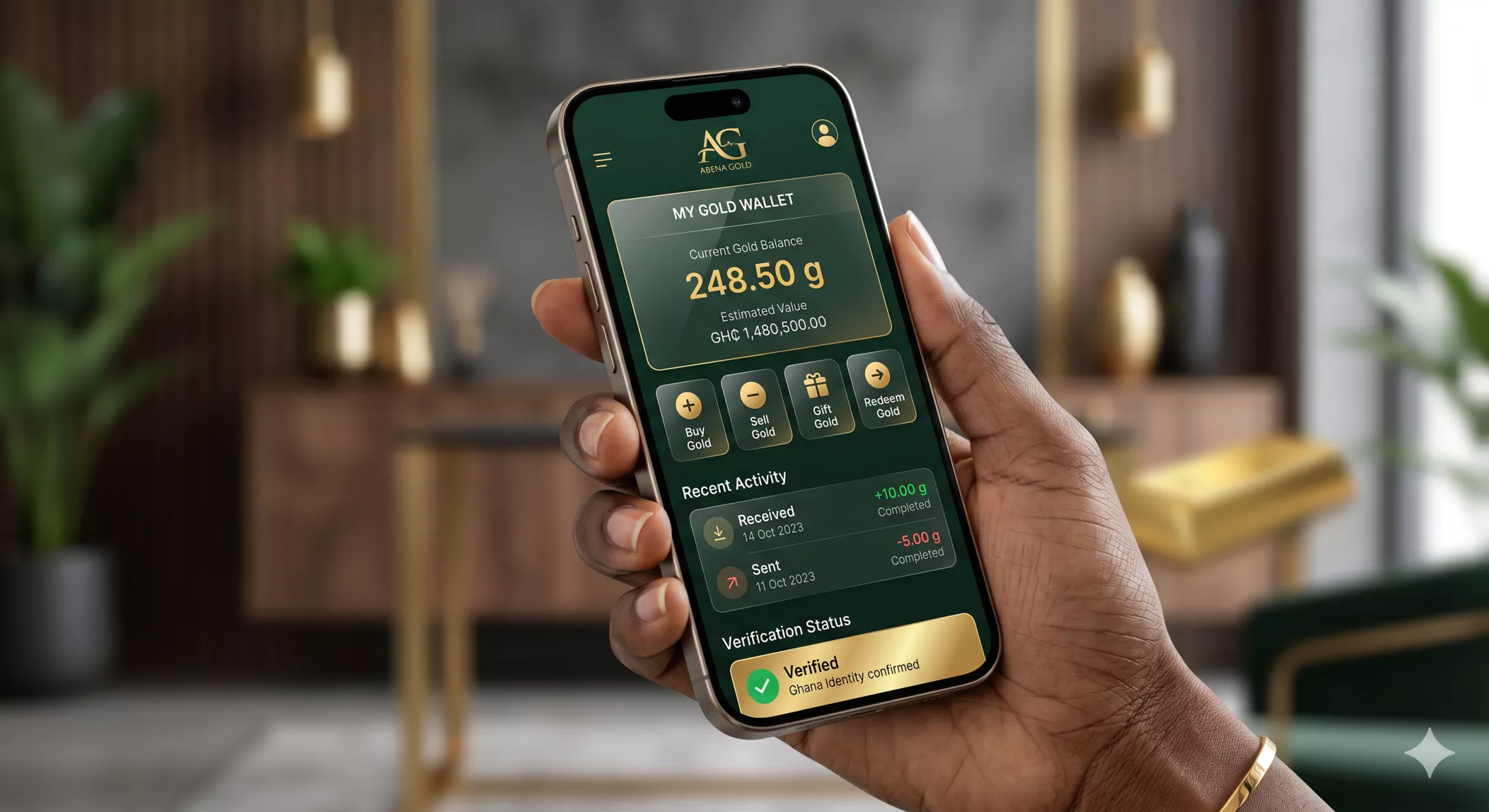 Abena Gold wallet dashboard interface visual